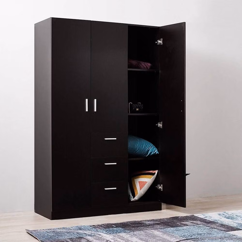 SPETLEK Modern Black 3-Door Triple Wardrobe with 3 Internal Drawers and Shelves – 3
