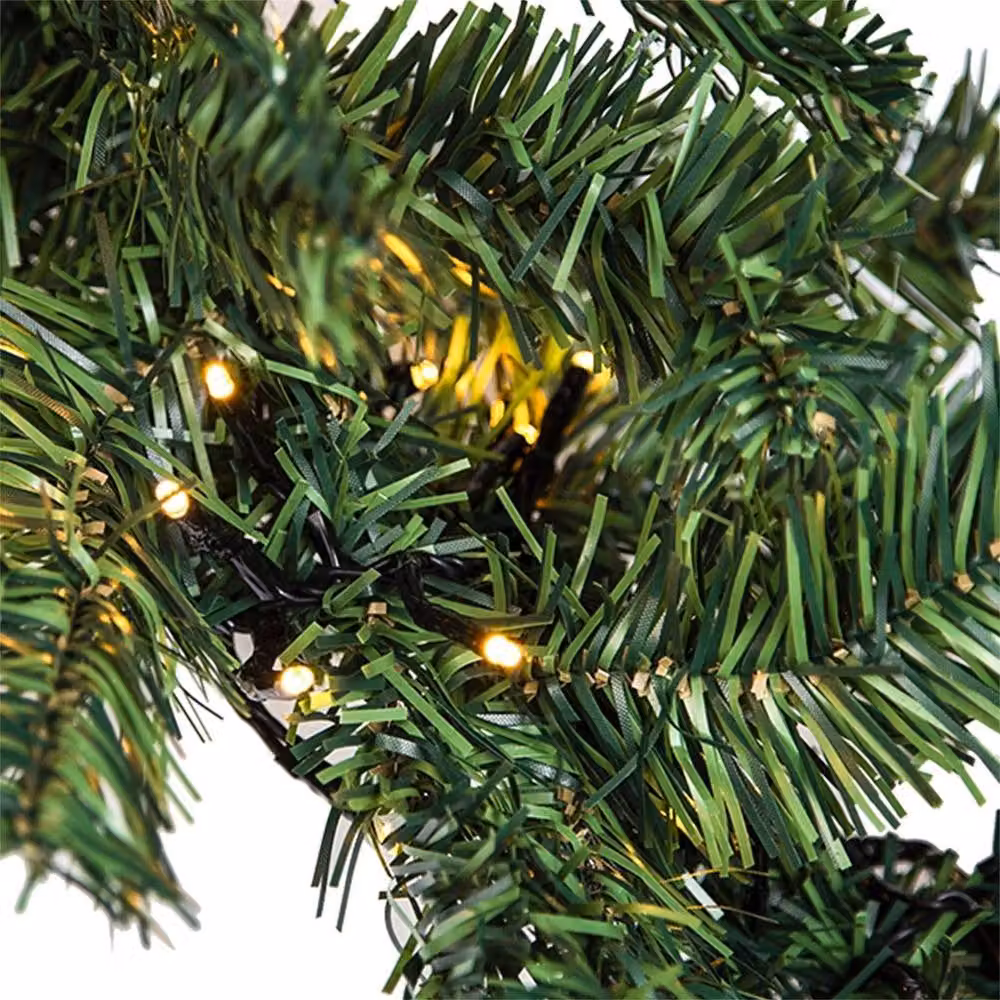 FLAVORA Pre-Lit Christmas Garland with Warm White LED Lights, Green, W: 100 cm, D: 15 cm – 2
