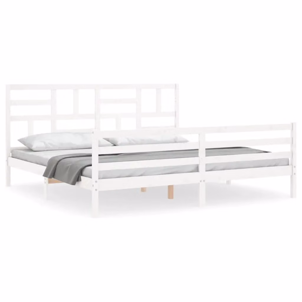 Berkfield Home White Solid Pine Wood Bed Frame with Headboard 200 x 200 cm – 2