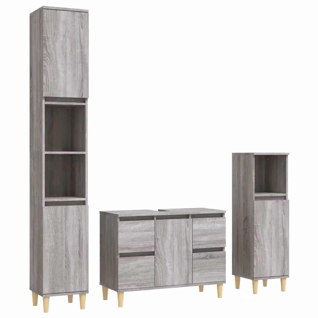 Berkfield Home 3 Piece Modern Grey Bathroom Furniture Set with Vanity Unit and Hinged Doors – 2