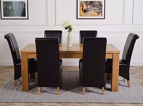 Thats Furniture Dakota Oak Dining Table and 6 Montana Black Leather Chairs Set, W: 182 cm, D: 92 cm – 2