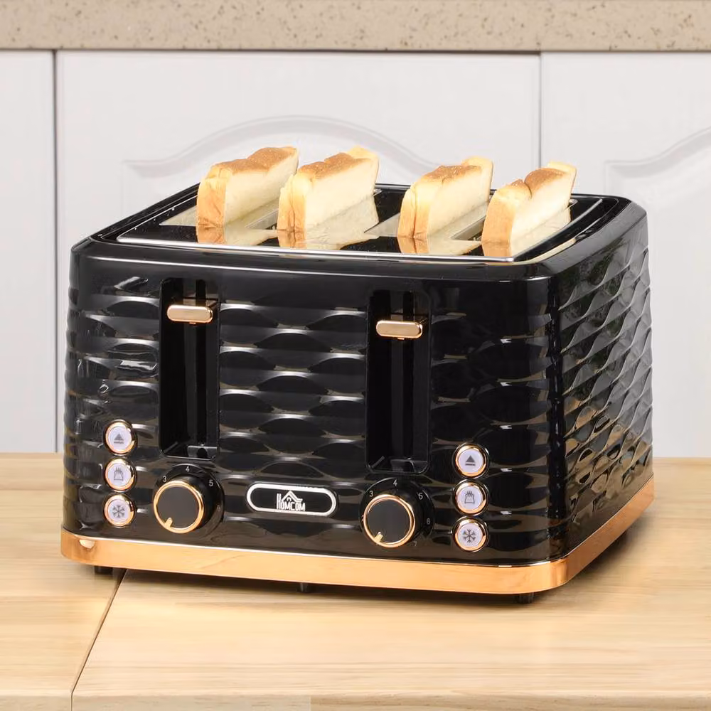 HOMCOM 4-Slot Toaster with 7 Browning Levels and 1600W Power, Black Ripple – 2