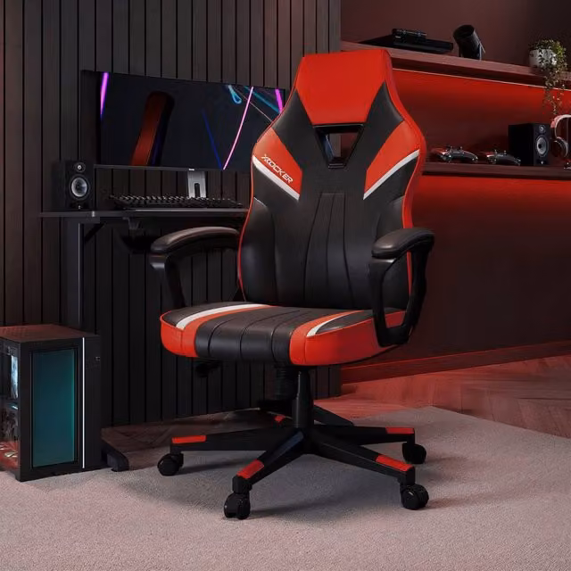 X Rocker Tempest Ergonomic PC Office Gaming Chair in Red with Extra Wide Seat and Synthetic Leather Upholstery