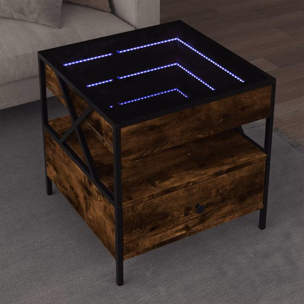 Berkfield Home Infinity LED Coffee Table in Smoked Oak Brown, W/D/H: 50 x 50 x 51 cm – 2