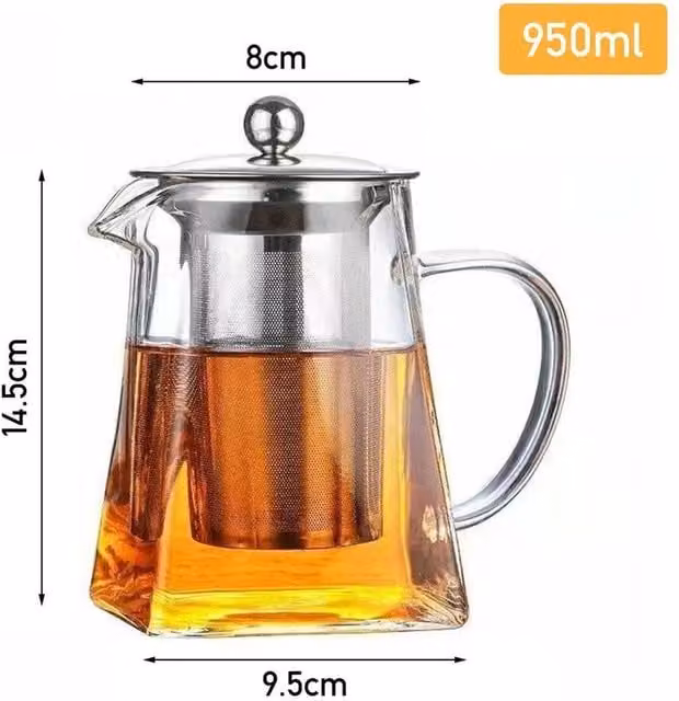 PAWNORA Heat Resistant Clear Glass Tea and Coffee Pot with Stainless Steel Infuser, 950 ml – 1