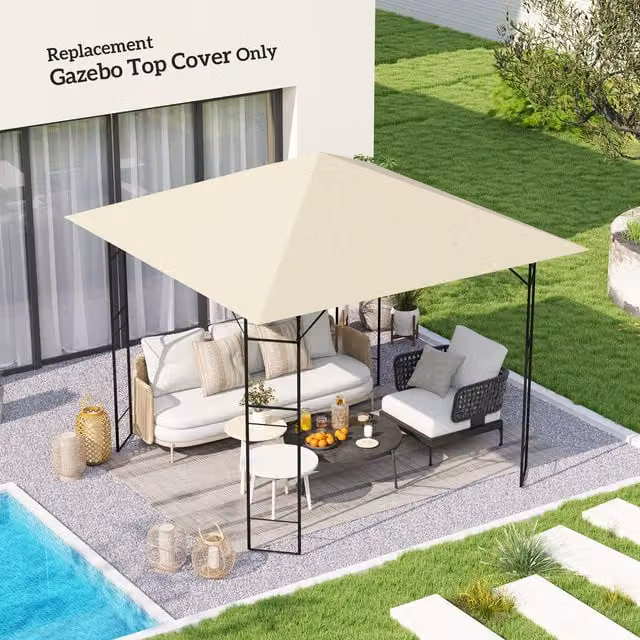 Outsunny Cream Polyester Gazebo Canopy Replacement Cover with UPF 30 Protection, W x D: 300 x 300 cm