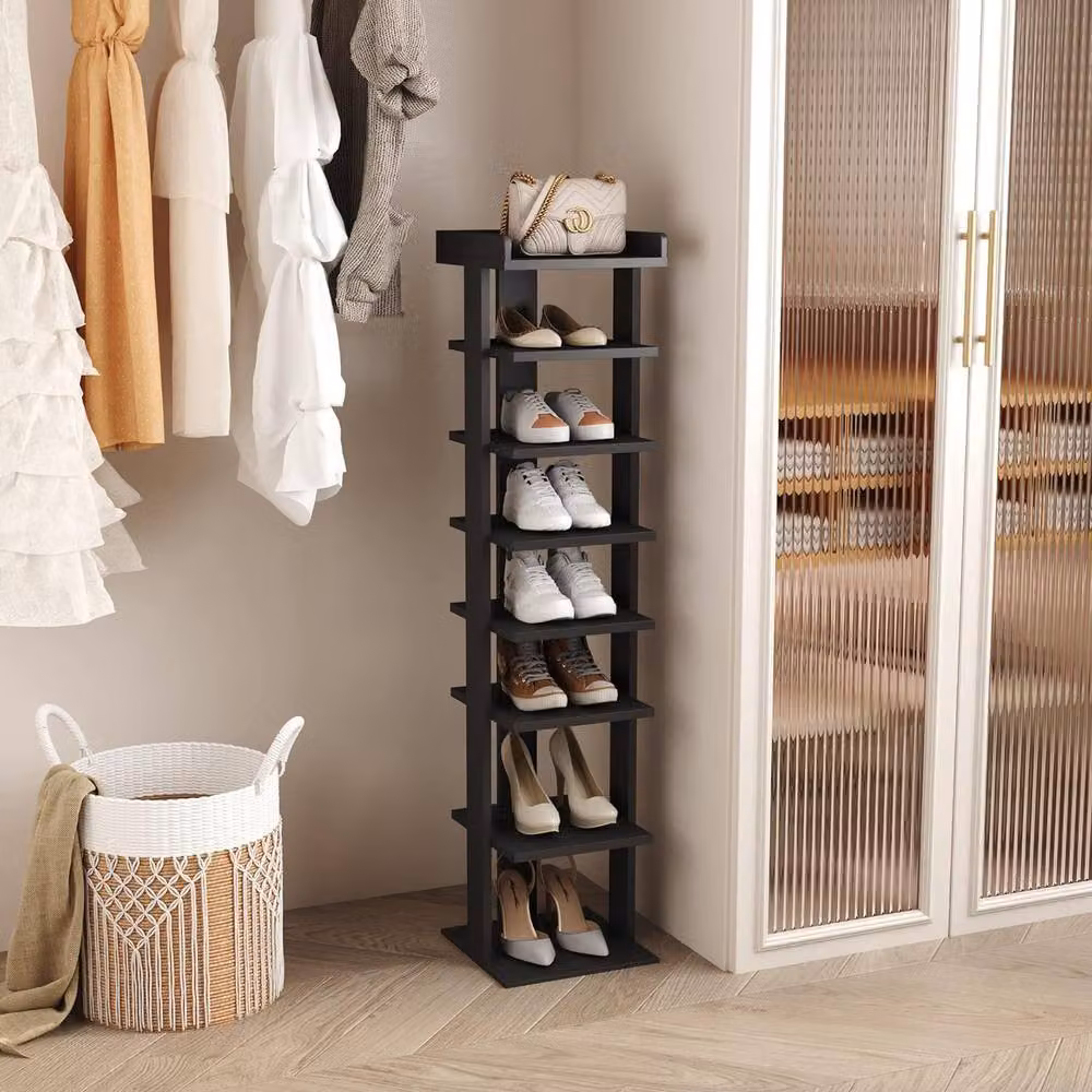 Dprodo 7-Tier Black PVC Wood Plastic Shoe Rack with Adjustable Shelves – 2