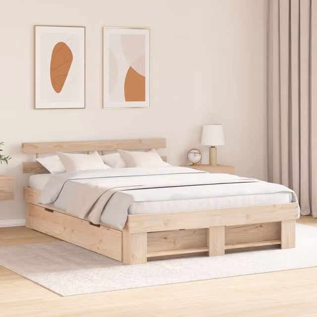 Berkfield Home Solid Pine Wood Bed with Storage Headboard and Drawers, Brown, W/D/H: 160 x 200 cm