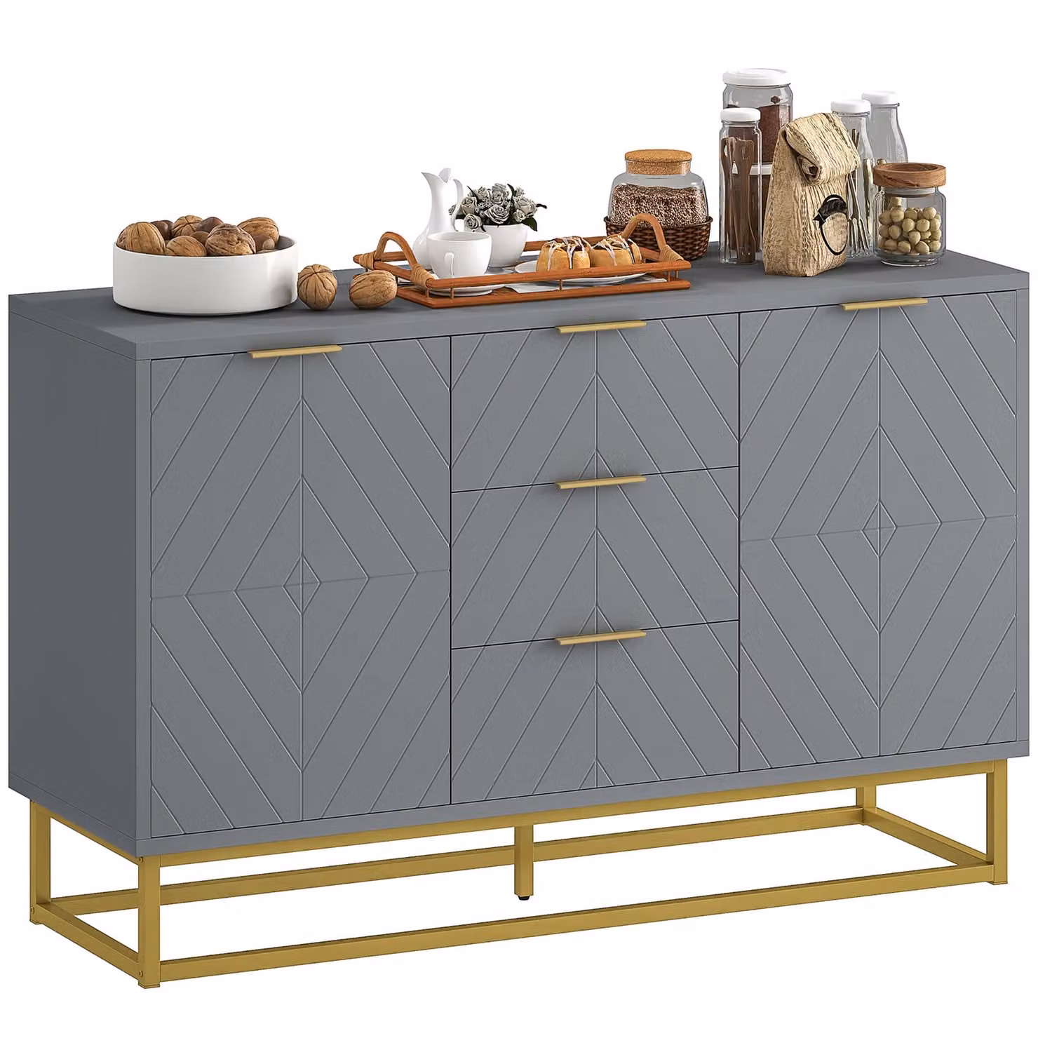 HOMCOM Modern Sideboard Storage Cabinet with Adjustable Shelves in Grey and Gold, W/D/H: 120 x 40 x 76 cm – 2