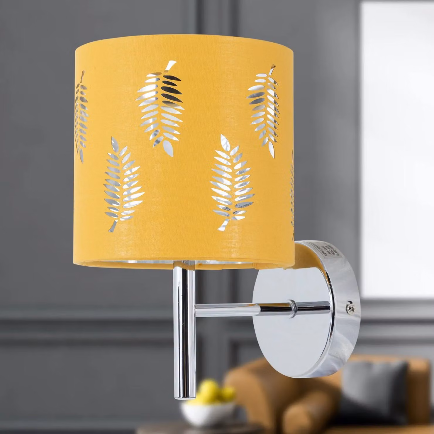 First Choice Lighting Brea Chrome Wall Light with Ochre Fabric Shade in Silver and Yellow – 2