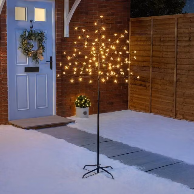 Christow Cherry Blossom Christmas Tree Pre-Lit with Warm White LEDs in White and Silver, Height: 152.4 cm – 1