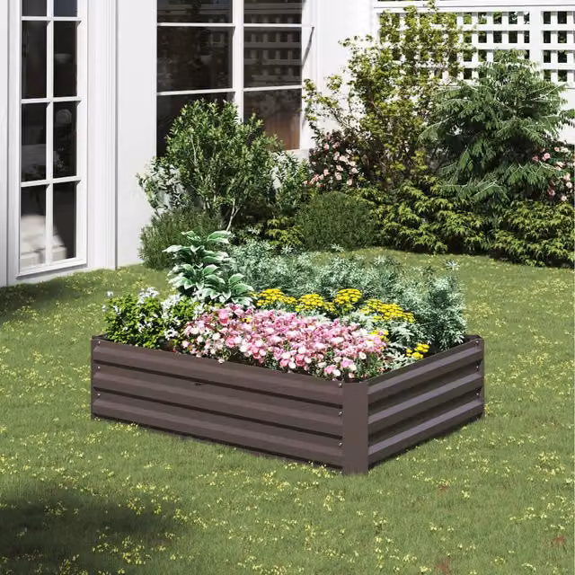 Lifeideas Brown Galvanised Steel Rectangular Metal Raised Bed, Width: 120 cm