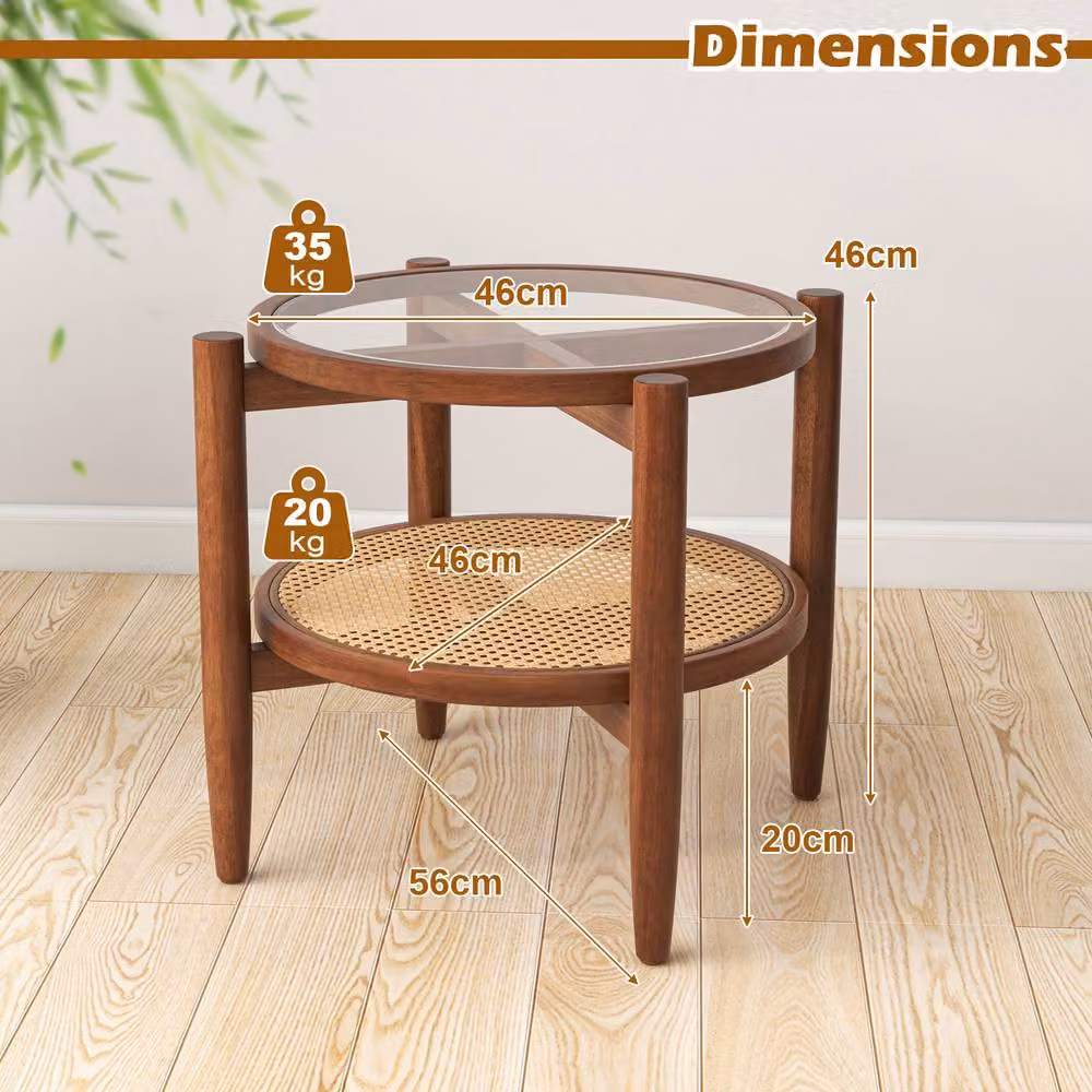 Costway 2-Tier Round Side Table with Storage Shelf in Brown – 2