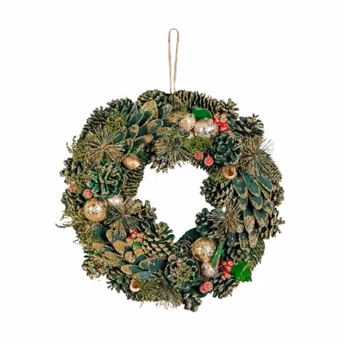 Samuel Alexander Round Christmas Wreath with Baubles and Red Berries in Red and Green, Diameter: 36 cm – 5