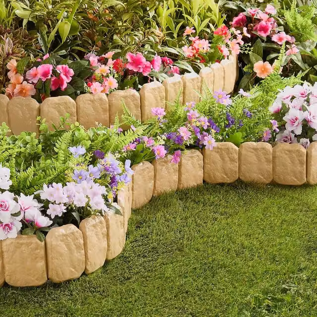 Gainsborough Pack of 40 Cobbled Stone Lawn Edging Panels, Beige, W: 25 cm, H: 10 cm