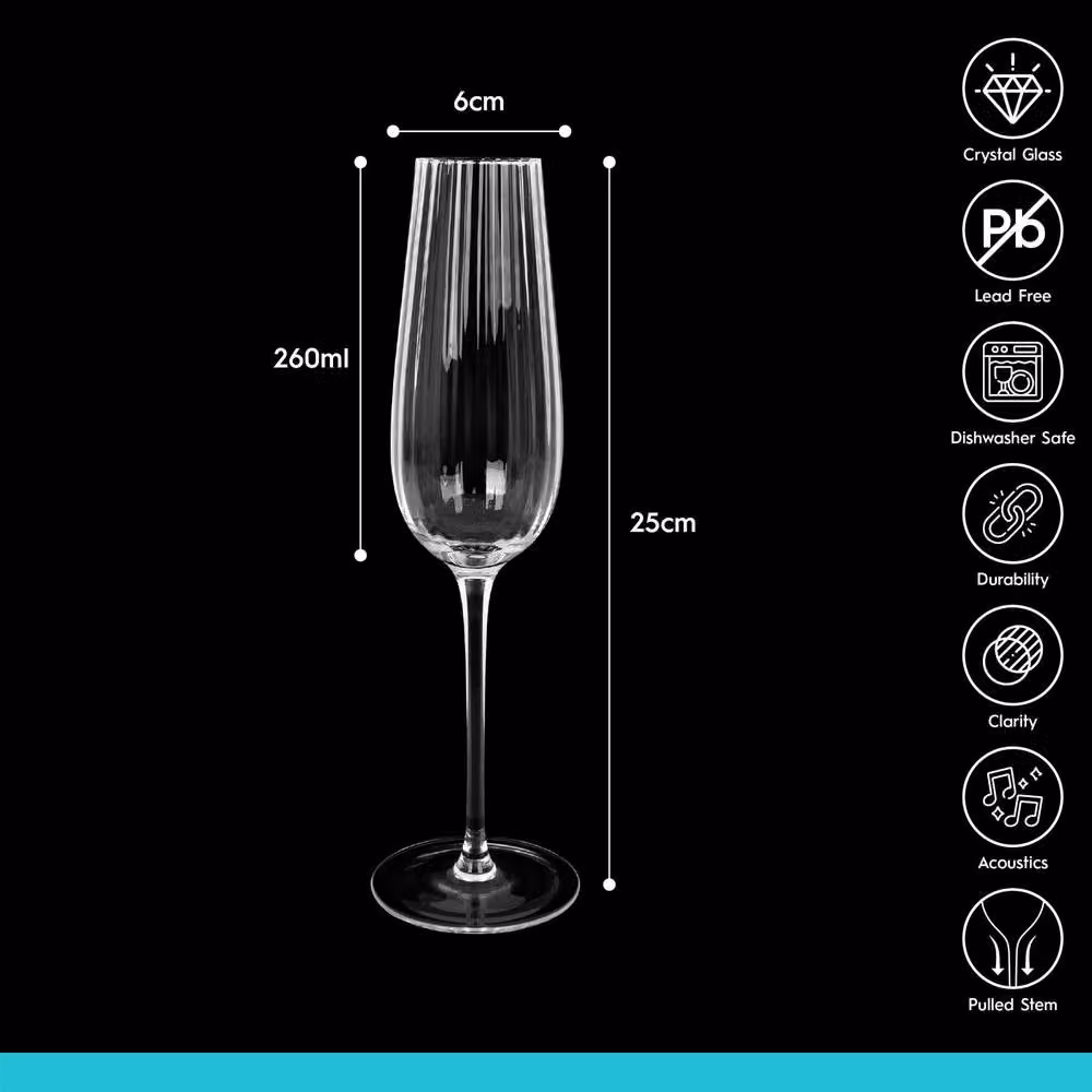 Argon Tableware Kensington Optic Crystal Champagne Flutes, 240ml, Pack of 24, Clear – 4