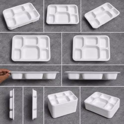 ECONX White 6 Compartment Bagasse Disposable Food Plates, 200 Pack – 2