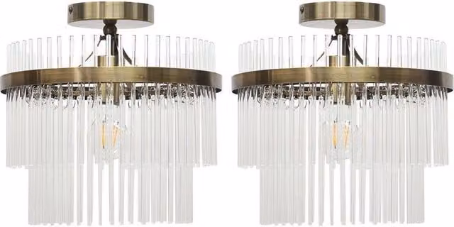 First Choice Lighting Georgia Set of 2 Flush Ceiling Lights in Bronze and Antique Brass with Transparent Glass Rods – 1