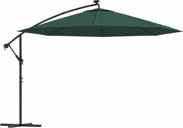 Berkfield Home Green Cantilever Garden Umbrella with LED Lights and Metal Pole, 350 cm