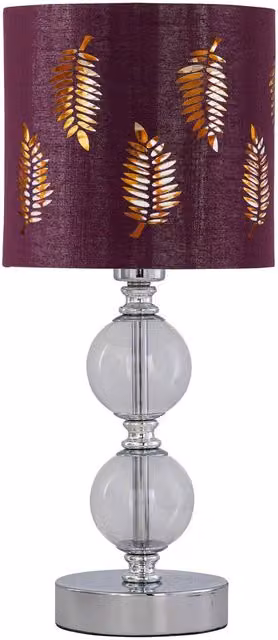 First Choice Lighting Chrome Two Ball Table Lamp with Burgundy Fabric Shade in Silver