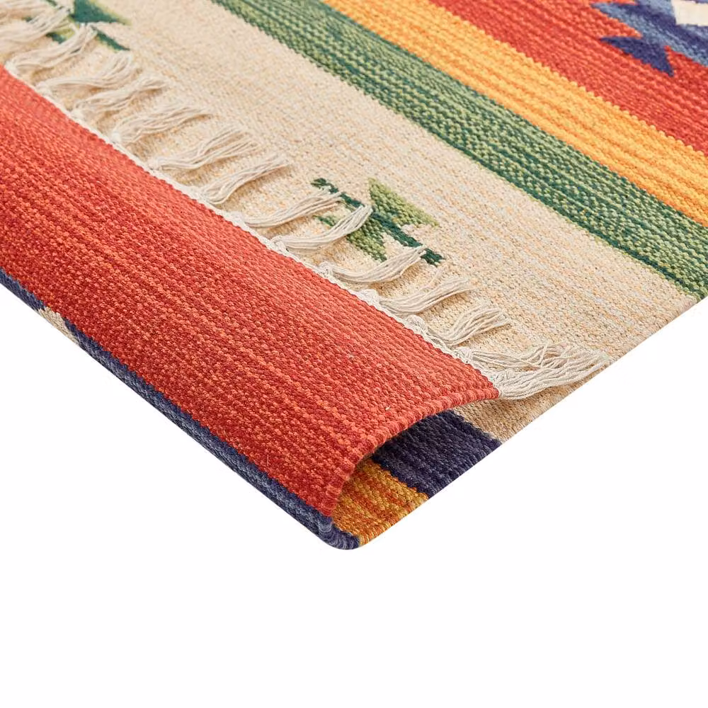 Wyld and Coco Klim Multicolour Cotton Kilim Rug with Fringes, W: 80 cm, L: 150 cm – 3