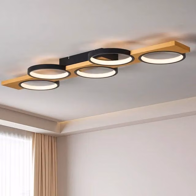 Garwarm Black Five-Circle Design LED Flush Mount Ceiling Light with Remote Control and Dimming Function, Diameter: 99.99 cm – 1