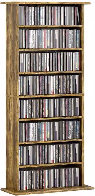 HOMCOM Rustic Brown Media Storage Unit with 6 Adjustable Shelves for Living Room, Bedroom or Home Office – 8