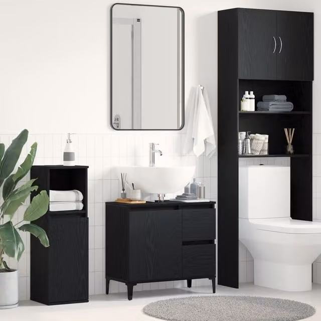 Berkfield Home Black Oak Sink Cabinet, W/D/H: 65 x 33 x 60 cm