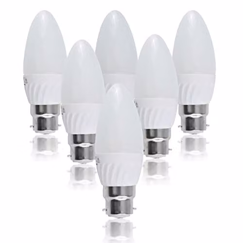 MiniSun Pack of 6 Warm White 3000K Frosted Opal LED Candle Bulbs, 4W B22 BC Replacement for 40W, Plastic Thermal High Power Bulbs