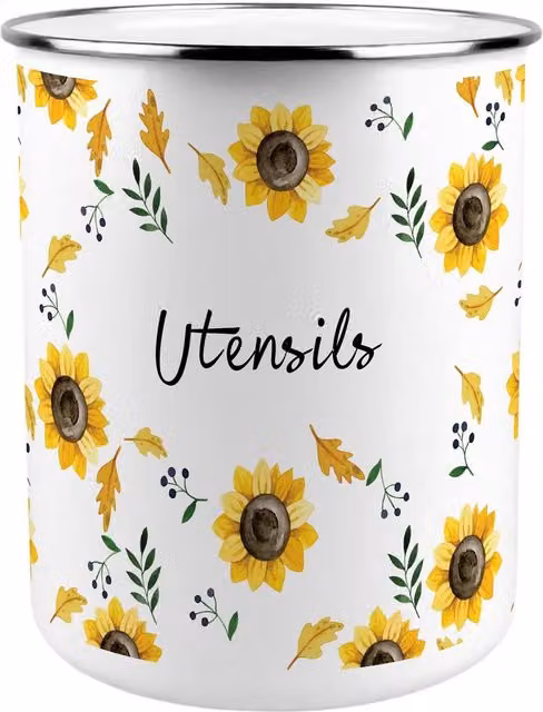 Purely Home Ceramic Sunflowers Kitchen Utensil Holder in Yellow and White