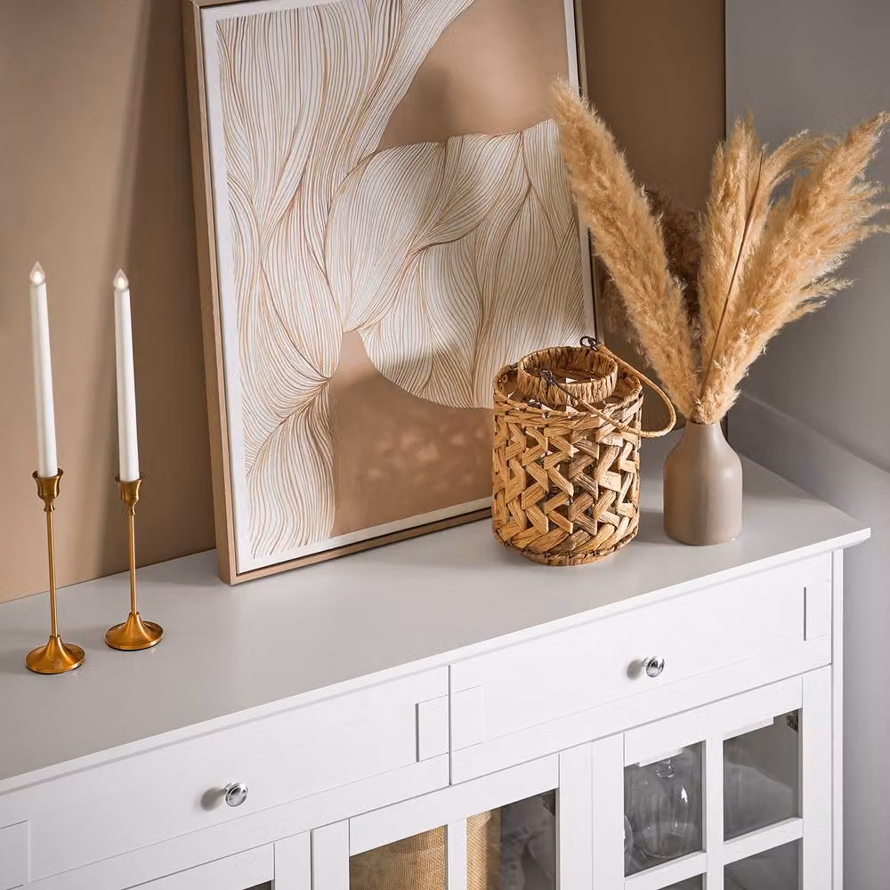 SoBuy White Farmhouse Sideboard with Glass Doors and Silver Accents – 5
