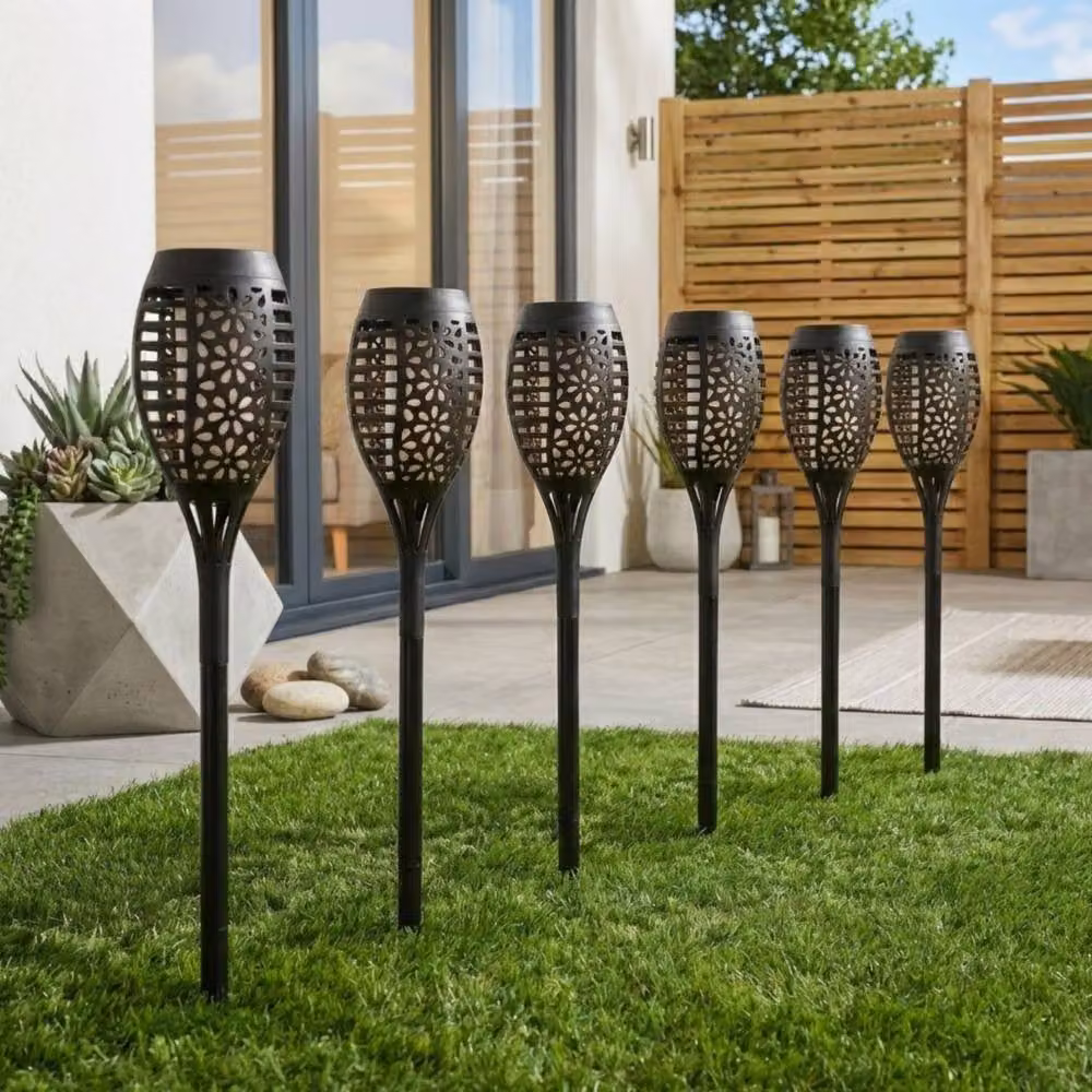 Garden Greatness Solar Flame Stake Lights, 6 Pack, Black – 2