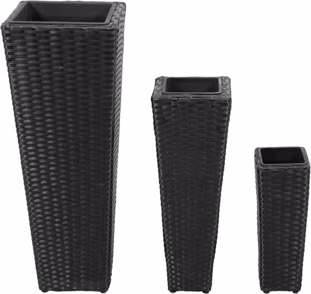 Berkfield Home Garden Set of 3 Black Poly Rattan Raised Beds – 1