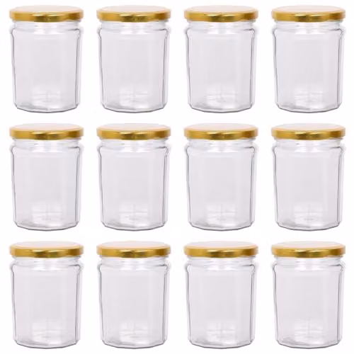 Argon Tableware Glass Jam Jars with Airtight Gold Lids, 380ml, Pack of 12 – 1