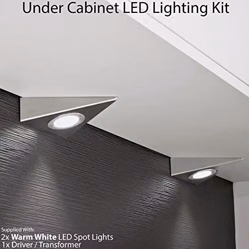 Loops 2 Pack Brushed Nickel Pyramid Surface Under Cabinet LED Kitchen Lights with Driver Kit in Warm White – 2