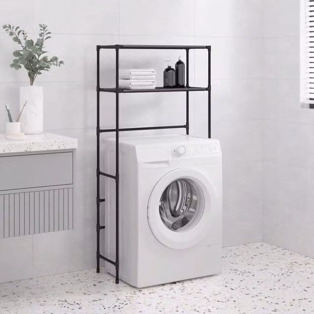 Berkfield Home 2-Tier Metal Storage Rack over Washing Machine, Black, W: 69 cm, D: 28 cm, H: 143 cm – 1