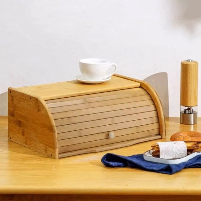 EONLION Large Bamboo Bread Bin with Roll Front, Brown, Width: 100 cm – 1
