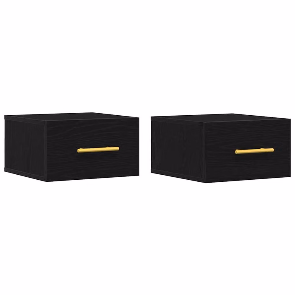 Berkfield Home Set of 2 Wall-Mounted Bedside Cabinets in Black Oak, W/D/H: 35 x 35 x 20 cm – 2