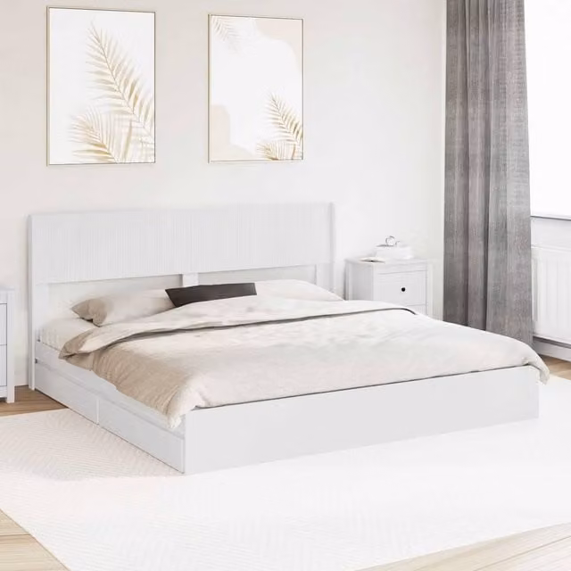 Berkfield Home White Bed Frame with Headboard and Side Compartment Storage, 180 x 200 cm