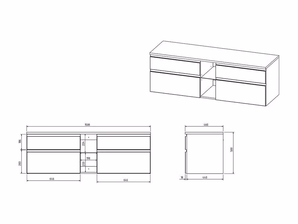 Vente-unique Magdalena II Wall-Mounted Vanity Unit in Grey, W/D/H: 150 x 50 x 46 cm – 5