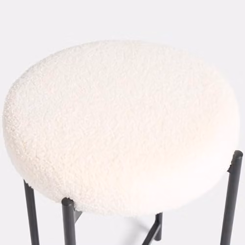 OHS Modern Round Boucle Upholstered Vanity Stool with Metal Legs in Beige – 3