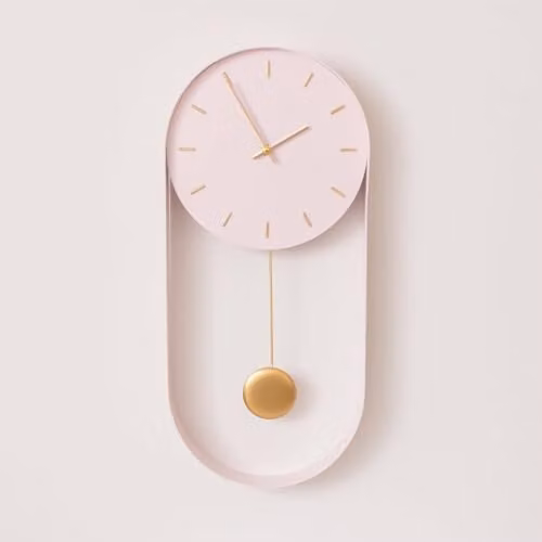 Melody Maison Pink and Gold Pendulum Metal Analogue Wall Clock, W/H: 20 x 55 cm