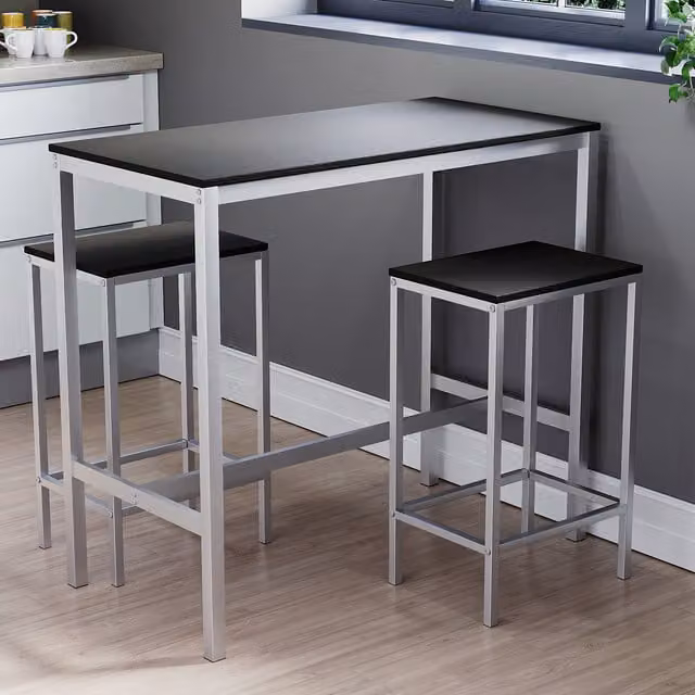 Vida Designs Roslyn 2 Seater Bar Table and Chairs Set in Matt Black