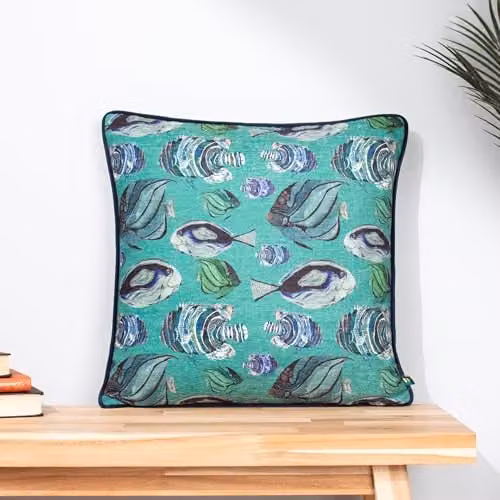 Wylder Tropics Abyss Fish Chenille Decorative Cushion in Blue and Turquoise, W/D/H: 43 x 43 x 43 cm – 4