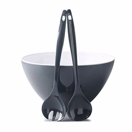 Zeal Melamine Salad Bowl and Server Set in Grey and White