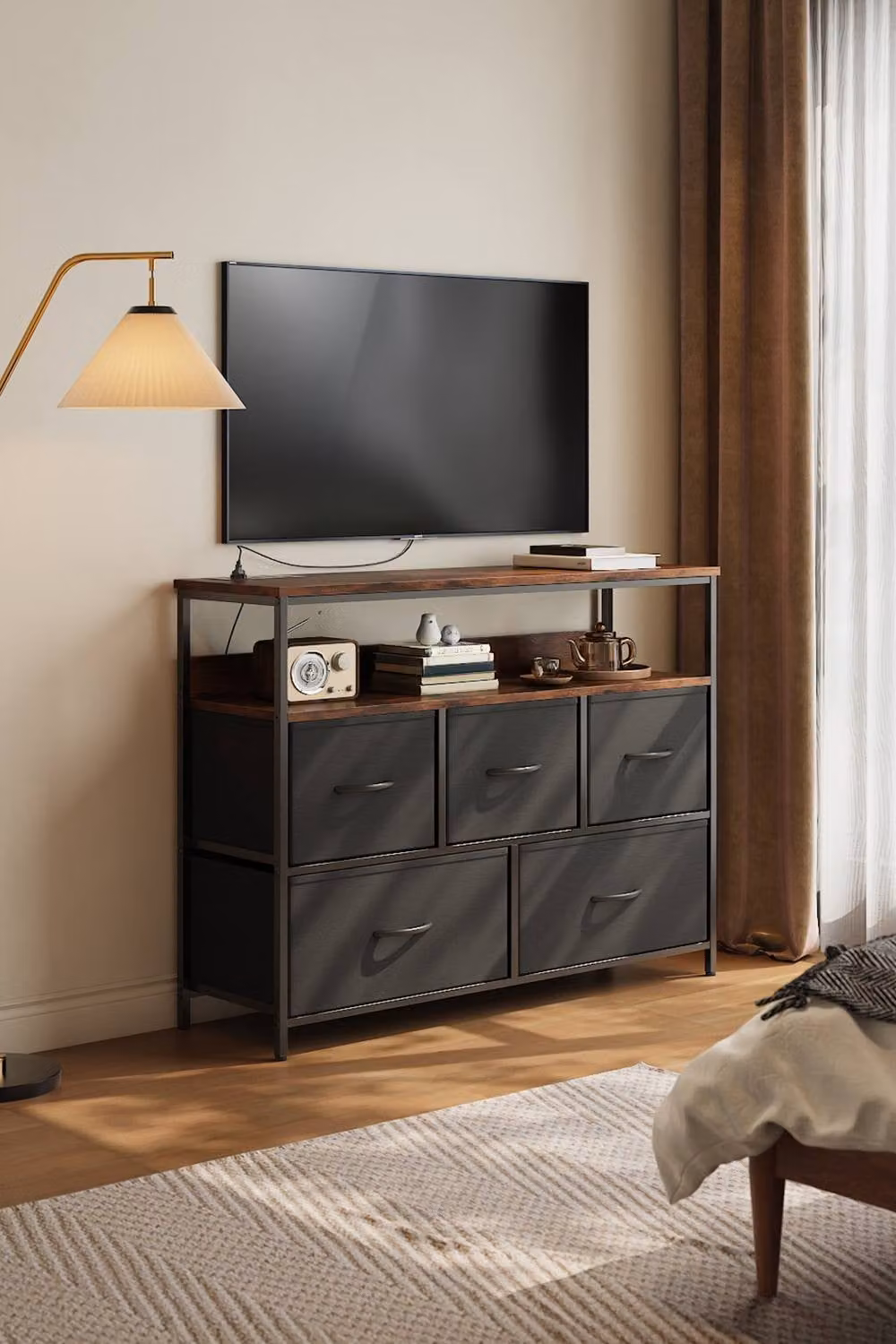 Living and Home 5-Drawer Metal Frame Chest of Drawers Storage Cabinet with Power Strip in Black – 3