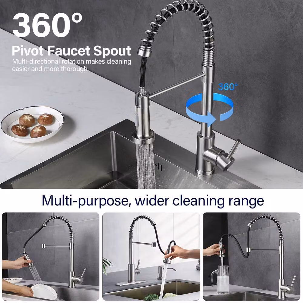 INMTFEI Stainless Steel Kitchen Sink Tap with Dual Spray and Pull Out Spout in Silver – 4