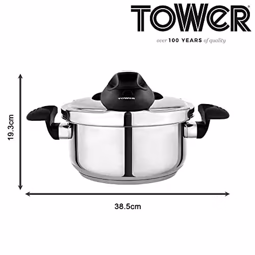 Tower T920002 Pressure Cooker with Timer in Silver Stainless Steel – 8