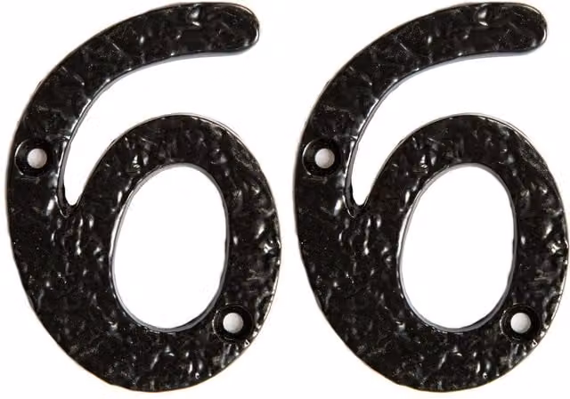 Hammer and Tongs Rustic Iron Number 6 Wall Numeral, Black, Pack of 2, Height: 7.5 cm