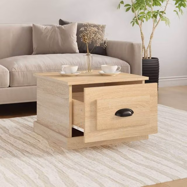 Berkfield Home Decorative Coffee Table in Sonoma Oak, Beige, W/D/H: 50 x 50 x 35 cm